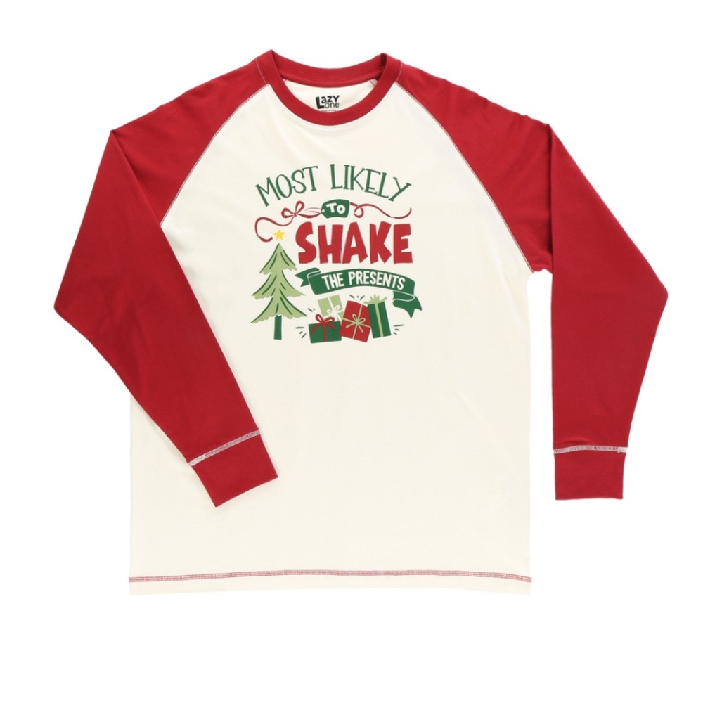 Unisex Long Sleeve “Shake The Presents” Christmas Sleep Shirt, Raglan Sleeve 2X